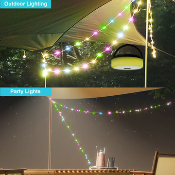 Solar & USB Camping String Lights - 32.8ft, 200 LED 
