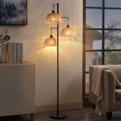 Indoor Boho Rattan Floor Lamp