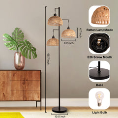 Indoor Boho Rattan Floor Lamp