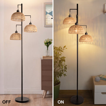 Indoor Boho Rattan Floor Lamp