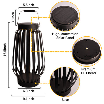 Outdoor Solar Lantern Black Metal Light Waterproof